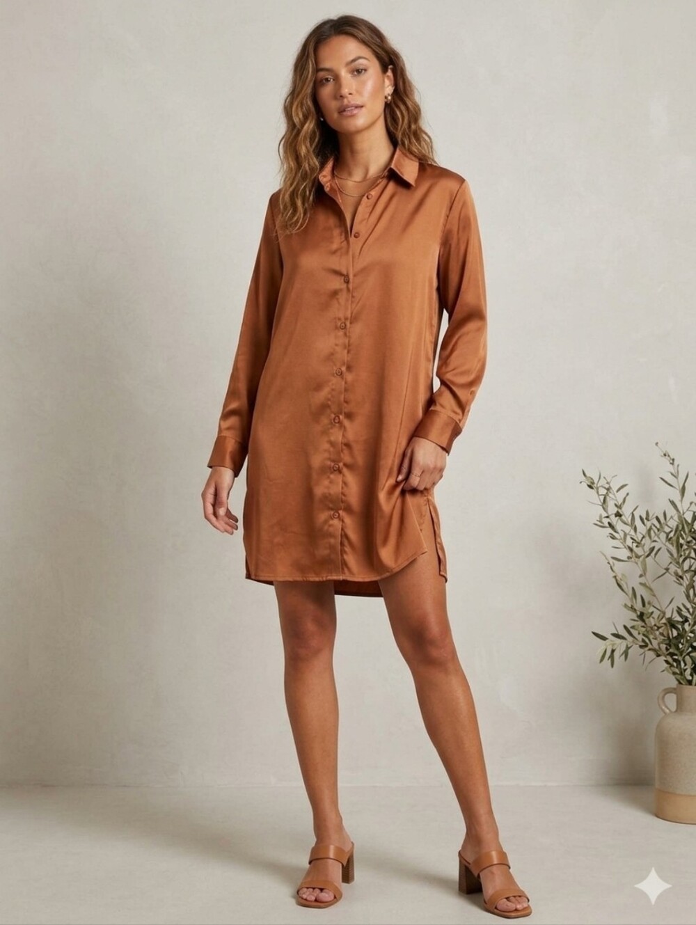 Jon & Anna Women Longline Button-Down Dresse in Mustard Gold
